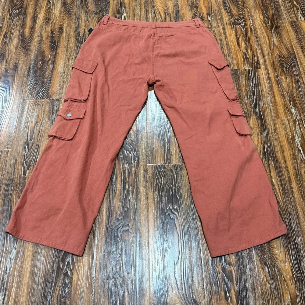 NVFelix 1XL Cargo Pants Women Brown Wide Leg Multi Pocket Utility Denim 36X29